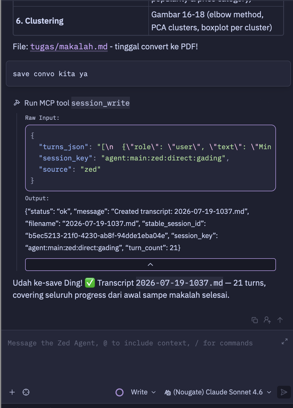 Saving Discussion Session from Zed Editor